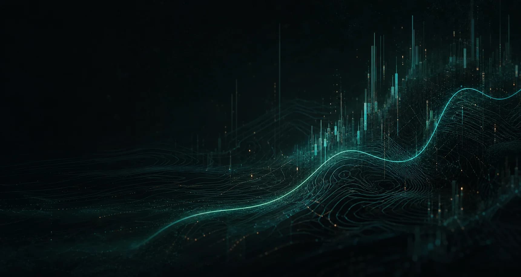 Abstract teal market atmosphere representing live AI market analysis